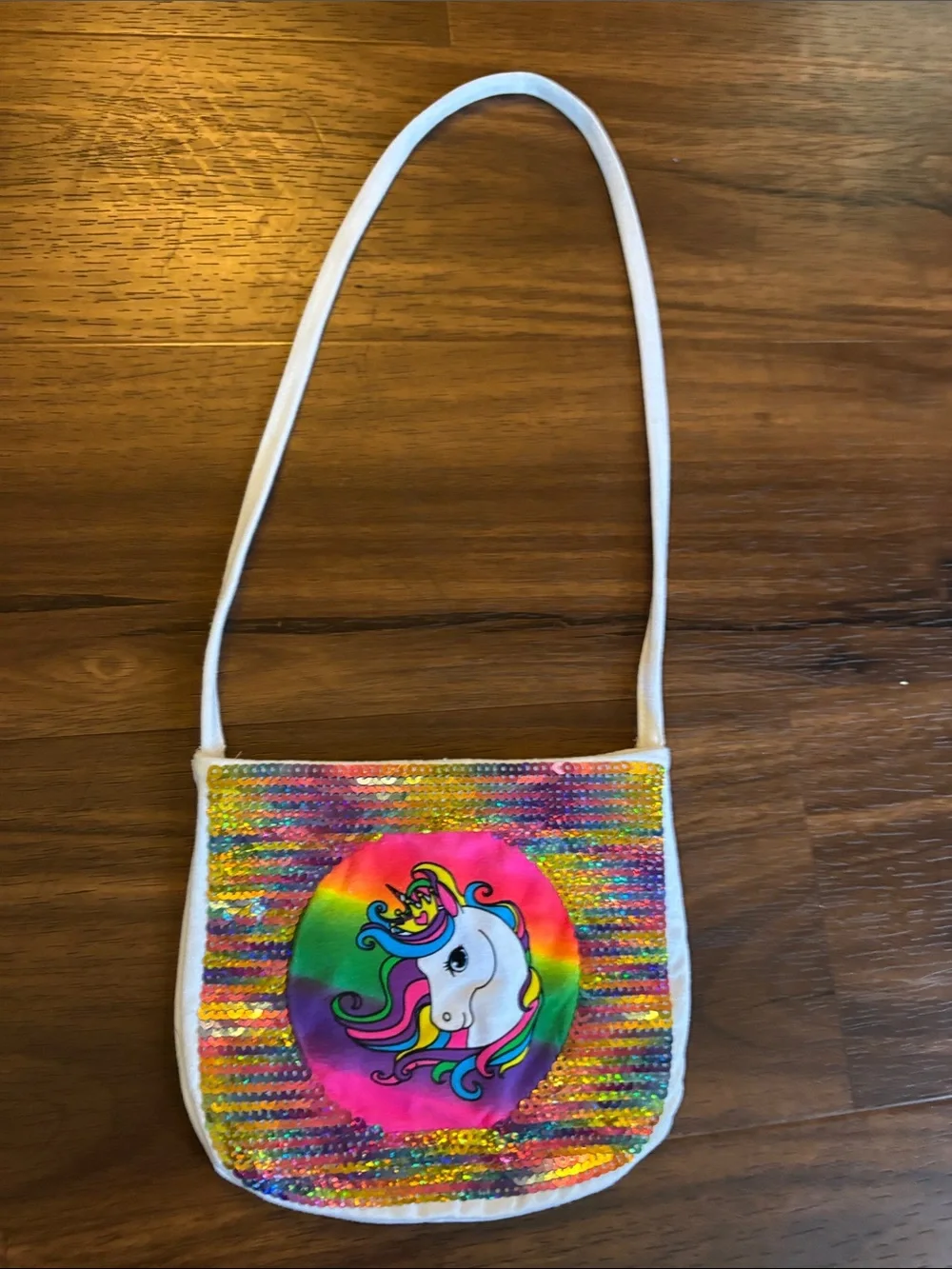 Kids Rainbow Unicorn Sequin Crossbody Bag - White Strap